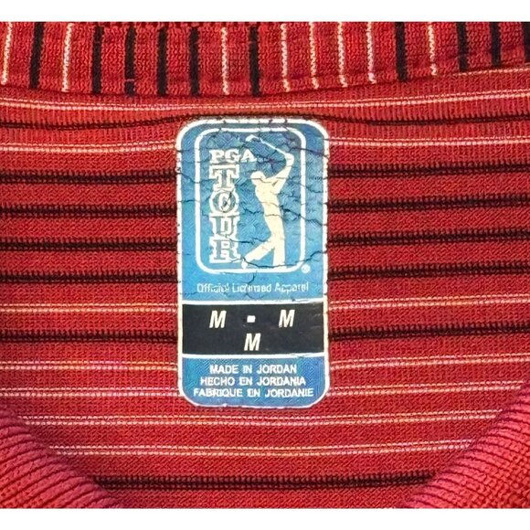PGA Tour Mens SIze M Striped Red Polo Shirt Short Sleeve Golf Apparel - Picture 3 of 8